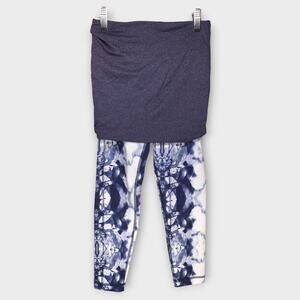 Womens Lululemon Fold Over Waist Blue & White Activewear Leggings Size 2